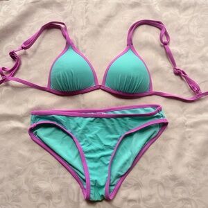 No Boundaries Women's Teal and Puple Bikini Set